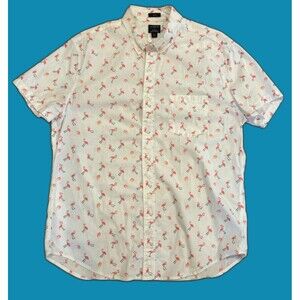 J Crew Men's Shirt LARGE Button Down Short Sleeve Cotton Pink Flamingo SLIM FIT!